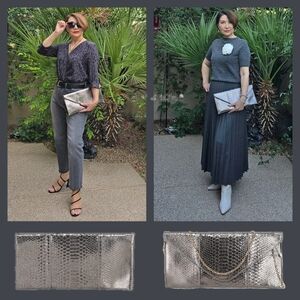 EUC Urban Expressions Metallic Silver Snake Print Textured Clutch